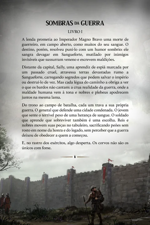 Quarta capa com a sinopse de Sombras da Guerra